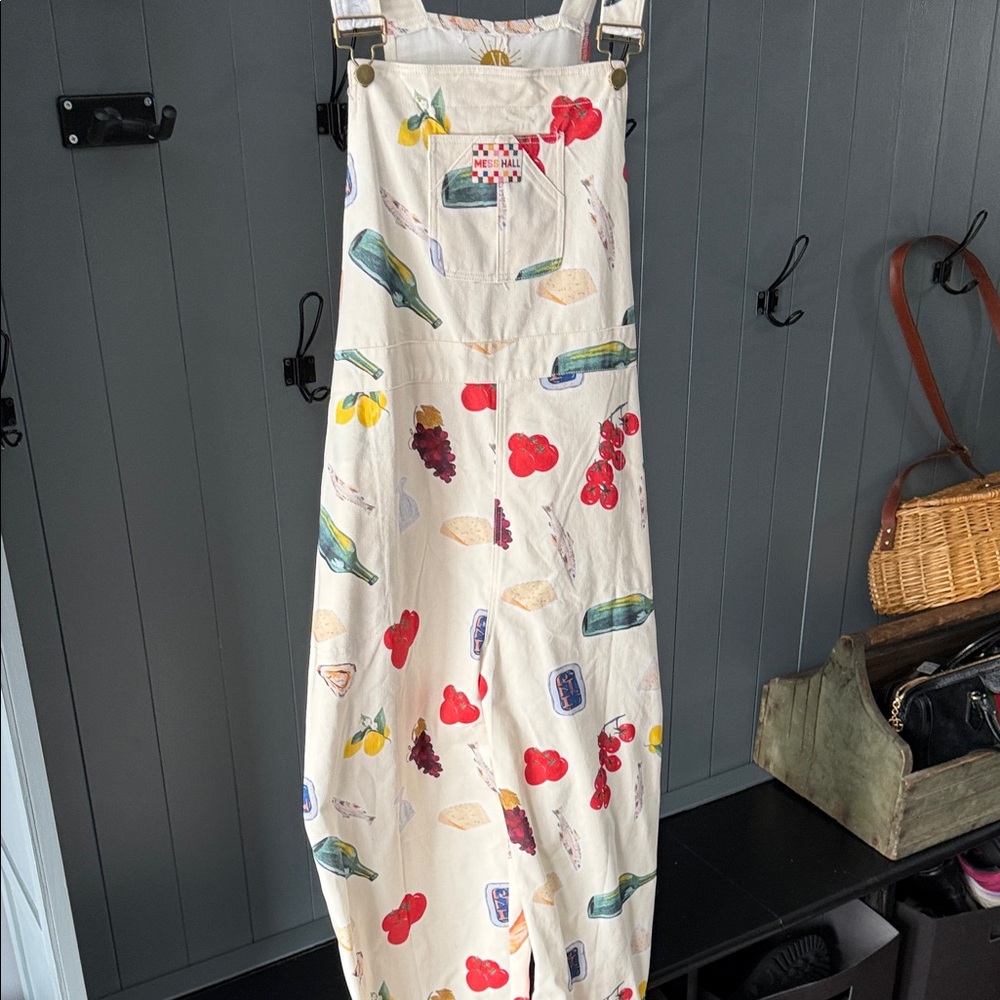 Cream Overalls with Italian themes Fruit & Bottle Print